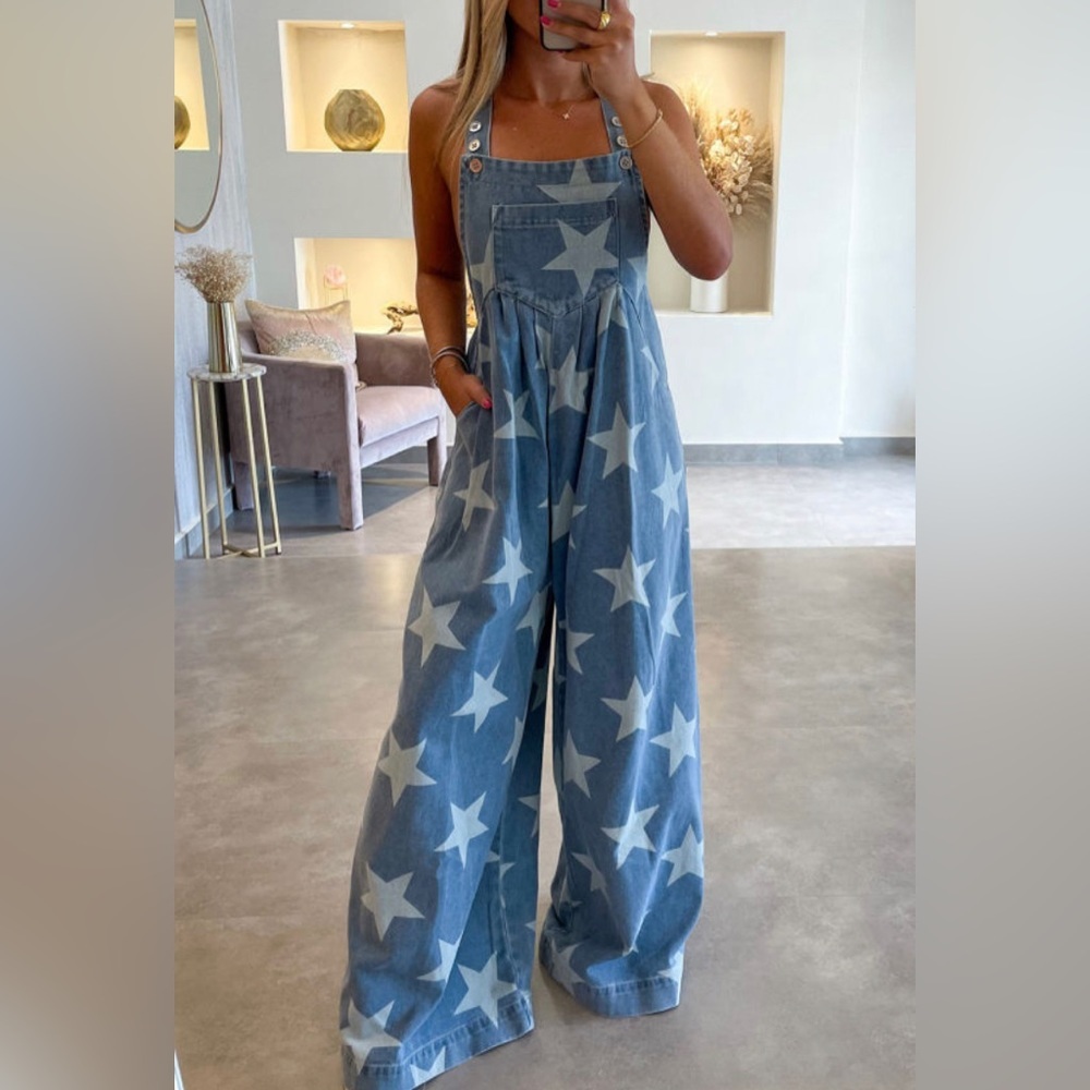 Gorgeous Star Denim Overalls with Pockets - Picture 5 of 5